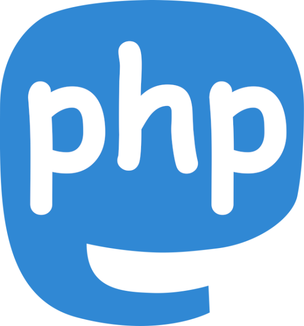 A logo blue shape of the elephant/speech bubble Mastodon logo but it reads "php" in white Comic Sans MS Bold instead of the expected "m"