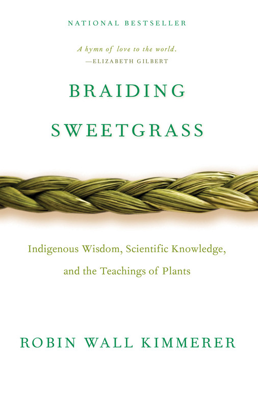 title page of braiding sweetgrass, with braided sweetgrass across