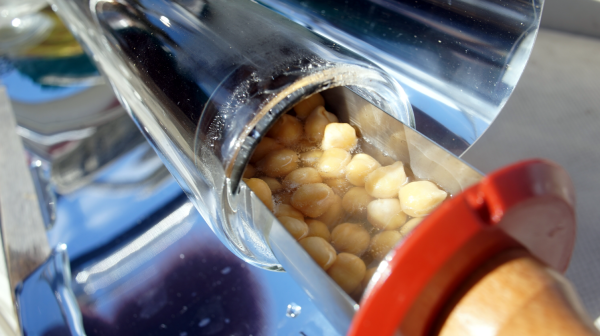 Chickpeas in a vacuum tube.