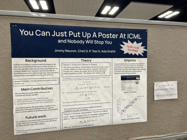 Photo of a poster titled “You Can Just Put Up A Poster At ICML and Nobody Will Stop You”.